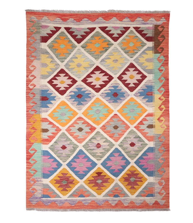 202x148 cm Handgefertigter Afghanischer traditioneller Kelim Teppich Woll