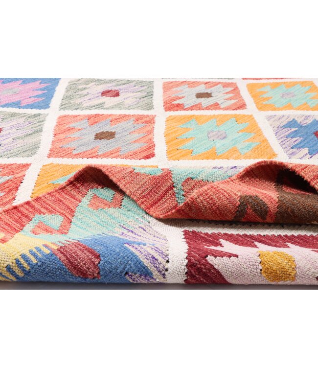 202x148 cm Handmade Afghan Traditional Kelim Area Rug Wool Carpet