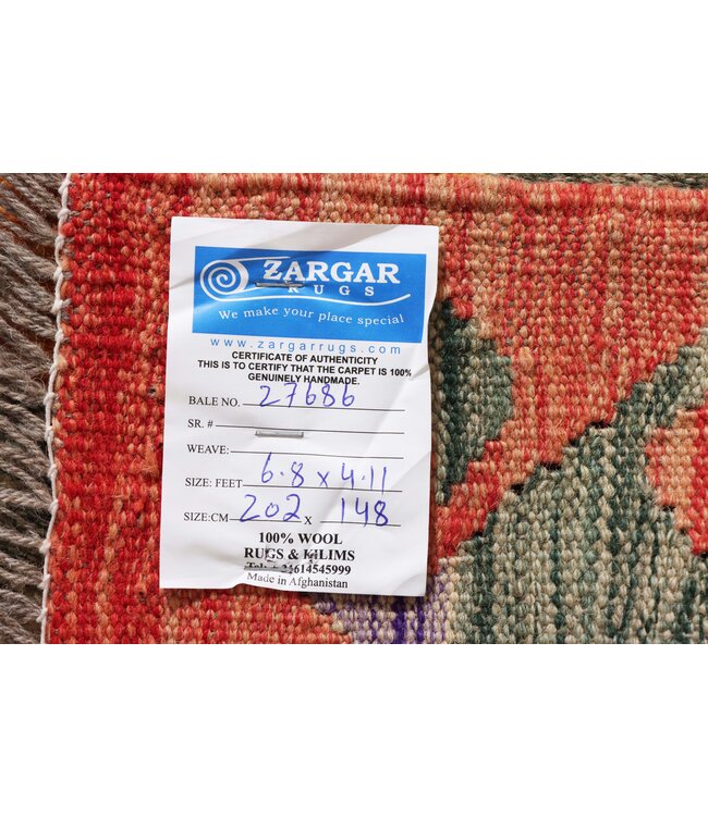 202x148 cm Handmade Afghan Traditional Kelim Area Rug Wool Carpet