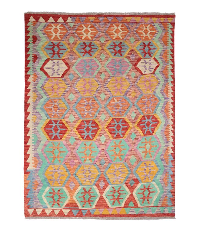 199x147 cm Handgemaakte Afghaanse traditionele Kelim Vloerkleed Wol Tapijt