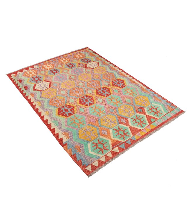 199x147 cm Handmade Afghan Traditional Kelim Area Rug Wool Carpet