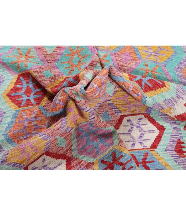 199x147 cm Handmade Afghan Traditional Kelim Area Rug Wool Carpet