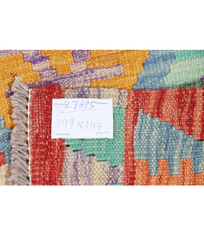 199x147 cm Handgefertigter Afghanischer traditioneller Kelim Teppich Woll