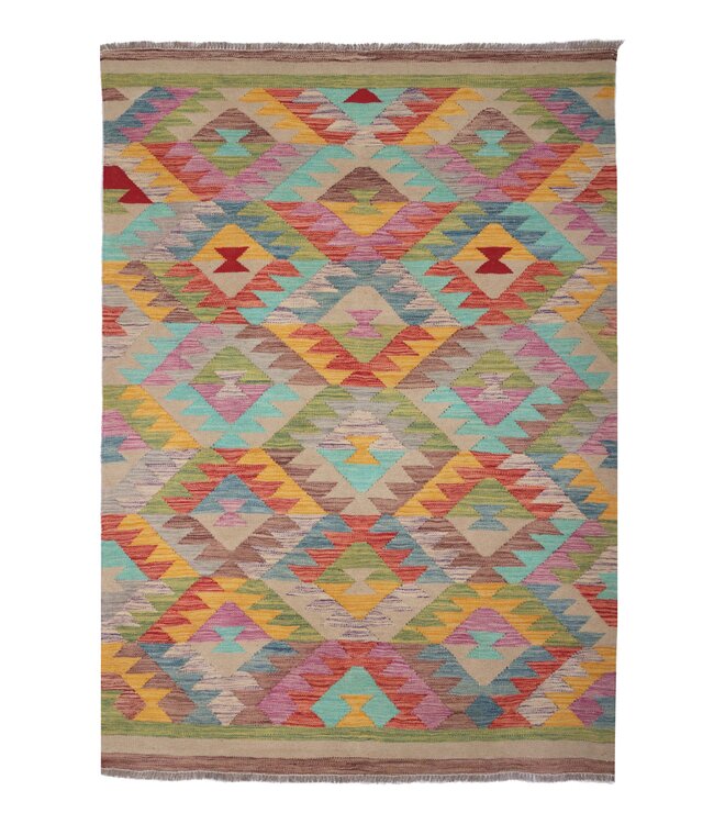 203x142 cm Handgefertigter Afghanischer traditioneller Kelim Teppich Woll