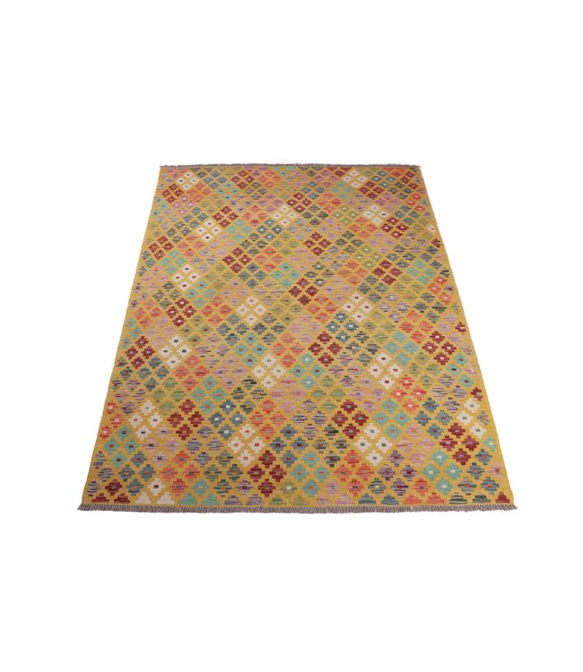 197x150 cm Handmade Afghan Traditional Kelim Area Rug Wool Carpet