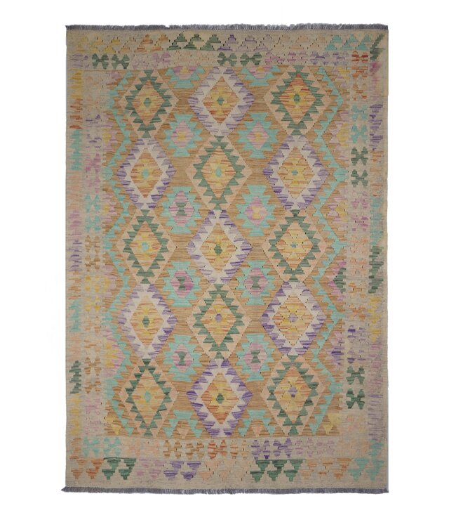 207x144 cm Handgemaakte Afghaanse traditionele Kelim Vloerkleed Wol Tapijt