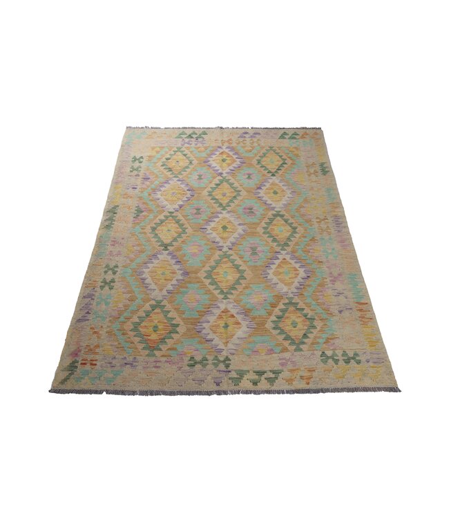 207x144 cm Handgemaakte Afghaanse traditionele Kelim Vloerkleed Wol Tapijt