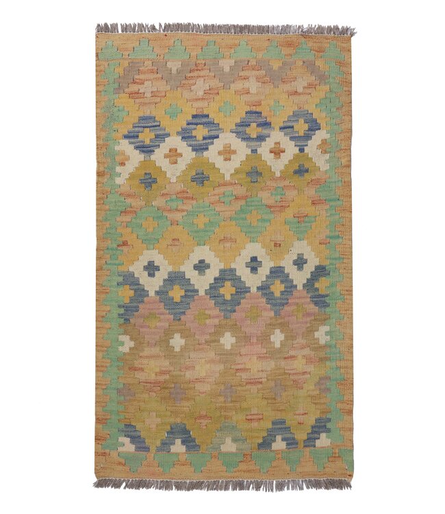 188x64 cm Handmade Afghan Traditional Kelim Area Rug Wool Carpet
