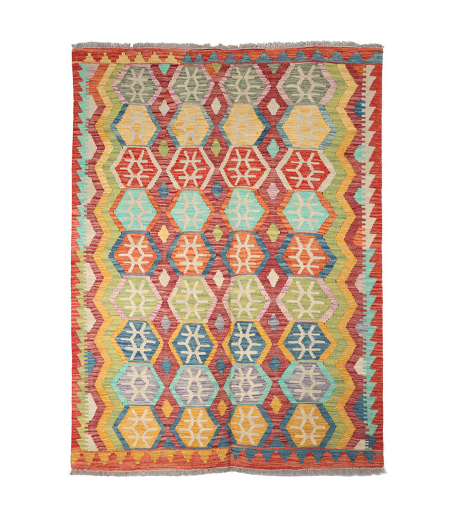 193x150 cm Handgefertigter Afghanischer traditioneller Kelim Teppich Woll