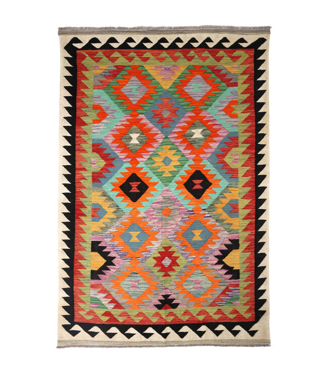 203x151 cm Handgemaakte Afghaanse traditionele Kelim Vloerkleed Wol Tapijt