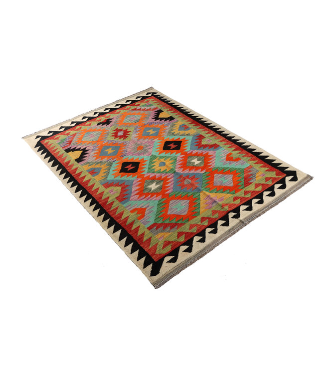 203x151 cm Handmade Afghan Traditional Kelim Area Rug Wool Carpet