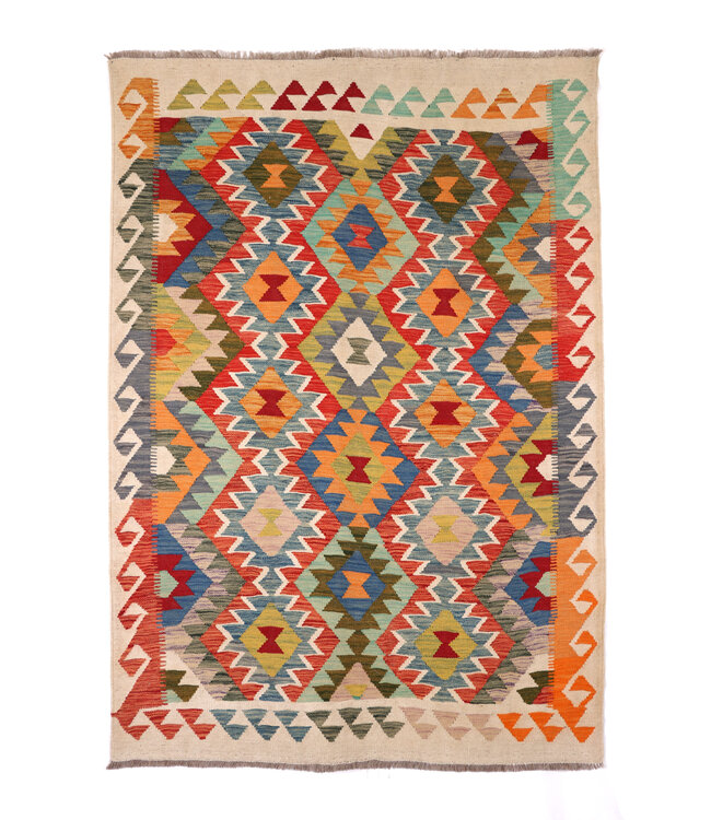 205x150 cm Handgefertigter Afghanischer traditioneller Kelim Teppich Woll