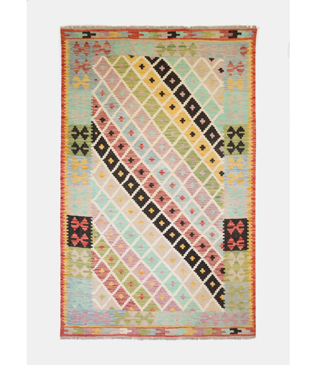 203x150  cm Handmade Afghan Traditional Kelim Area Rug Wool Carpet