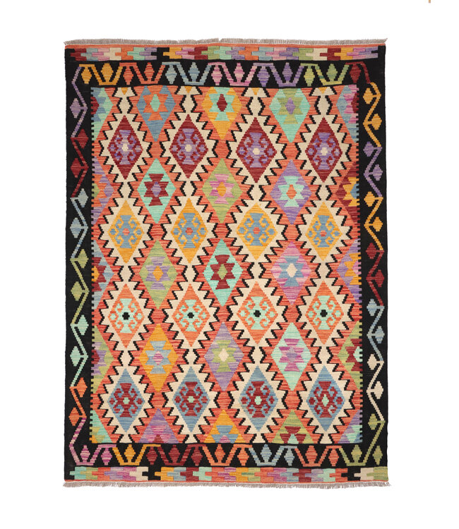 195x152 cm Handgefertigter Afghanischer traditioneller Kelim Teppich Woll