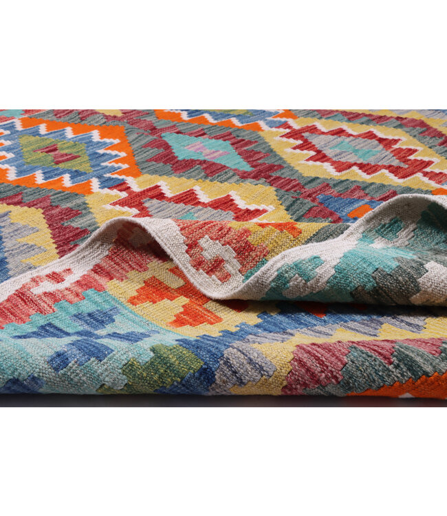 192x152 cm Handgefertigter Afghanischer traditioneller Kelim Teppich Woll