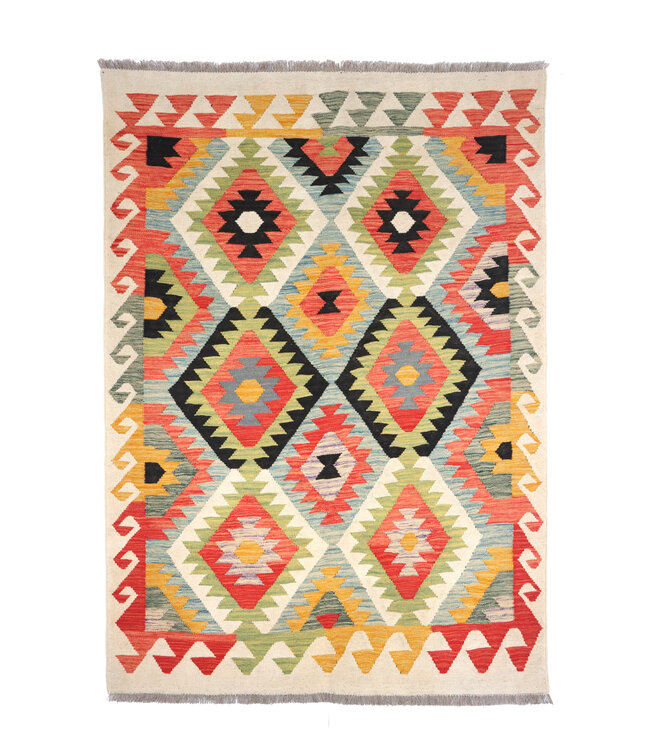 195x148  cm Handmade Afghan Traditional Kelim Area Rug Wool Carpet