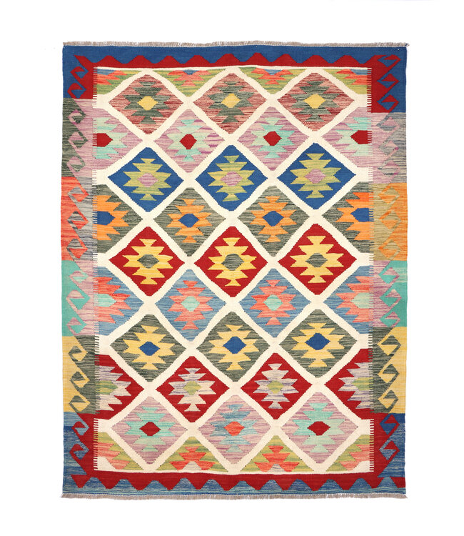 204x154 cm Handgemaakte Afghaanse traditionele Kelim Vloerkleed Wol Tapijt