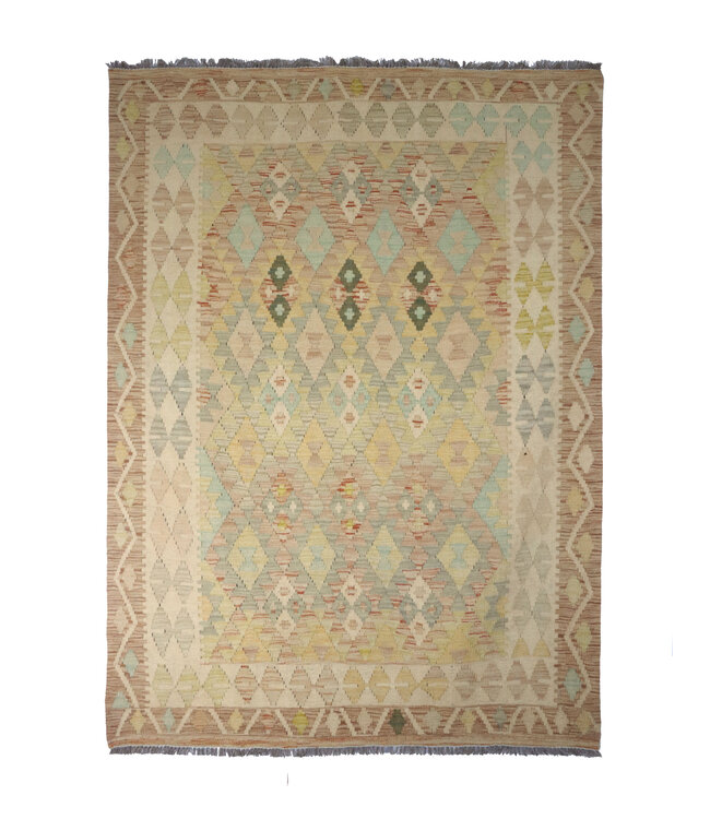 192x142 cm Handgefertigter Afghanischer traditioneller Kelim Teppich Woll