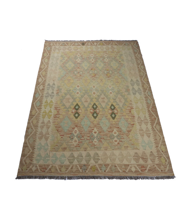 192x142 cm Handgefertigter Afghanischer traditioneller Kelim Teppich Woll