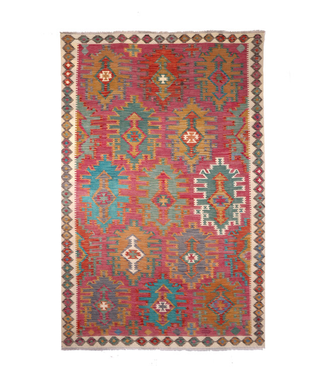 302x199 cm Handgefertigter Afghanischer traditioneller Kelim Teppich Woll