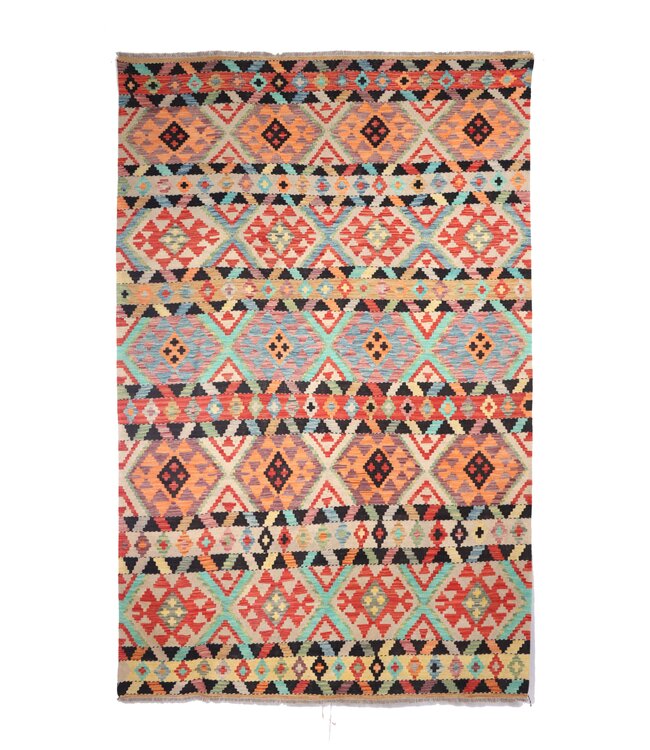 293x198 cm Handgemaakte Afghaanse traditionele Kelim Vloerkleed Wol Tapijt