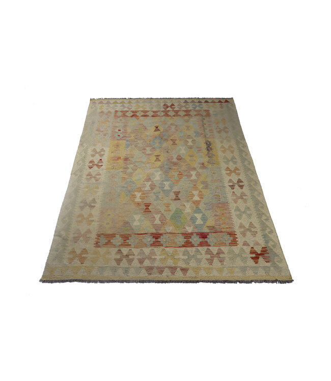 203x157 cm Handgeweven Beige Traditioneel Kelim Tapijt