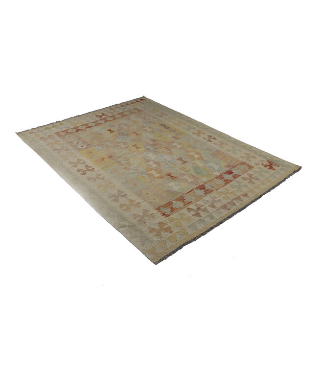 203x157 cm Handgewebter Beiger Traditioneller Kelim-Teppich