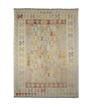Kelimshop 203x157 cm Handgewebter Beiger Traditioneller Kelim-Teppich