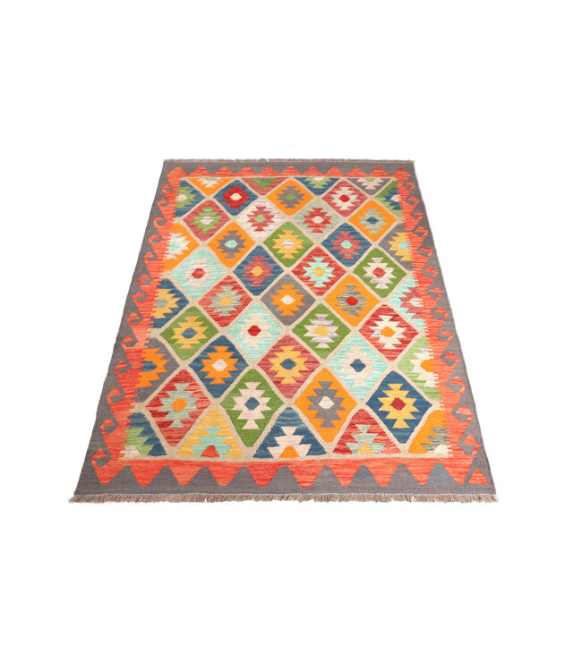 200x153 cm Handgemaakte Afghaanse traditionele Kelim Vloerkleed Wol Tapijt