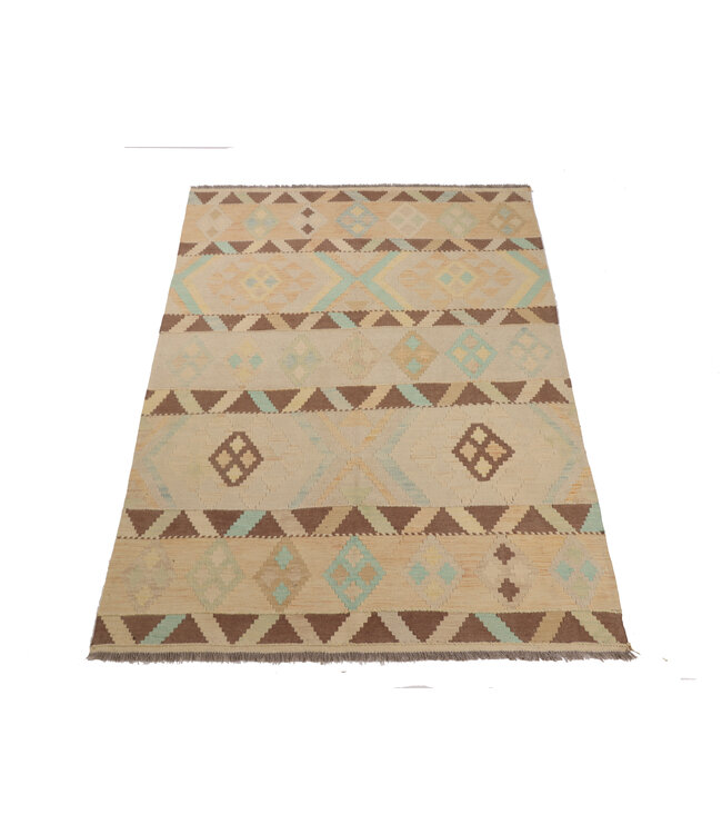 195x150 cm Handgewebter Beiger Traditioneller Kelim-Teppich