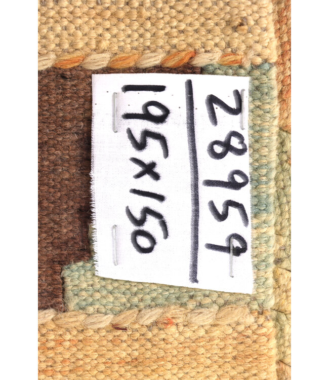 195x150 cm Handgewebter Beiger Traditioneller Kelim-Teppich