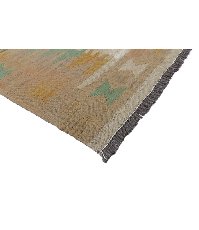 199x142 cm Handgeweven Beige Traditioneel Kelim Tapijt