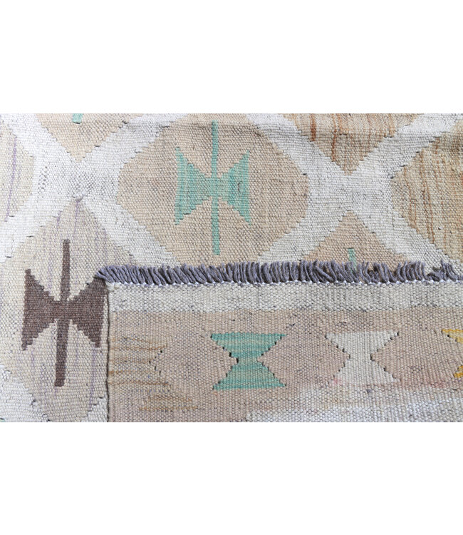 199x142 cm Handgeweven Beige Traditioneel Kelim Tapijt