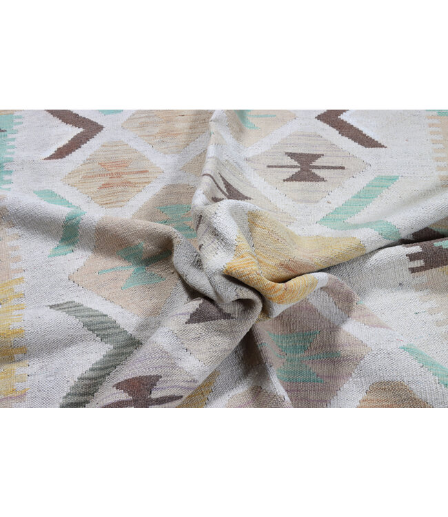 199x142 cm Handgeweven Beige Traditioneel Kelim Tapijt