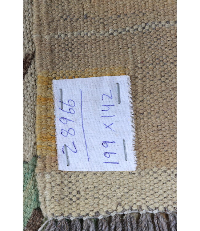 199x142 cm Handgeweven Beige Traditioneel Kelim Tapijt