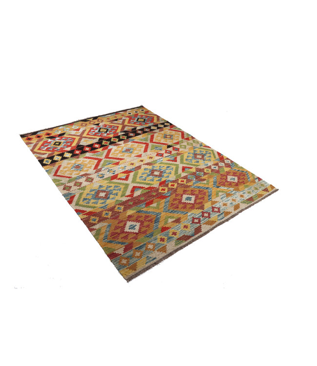 202x154 cm Handgefertigter Afghanischer traditioneller Kelim Teppich Woll