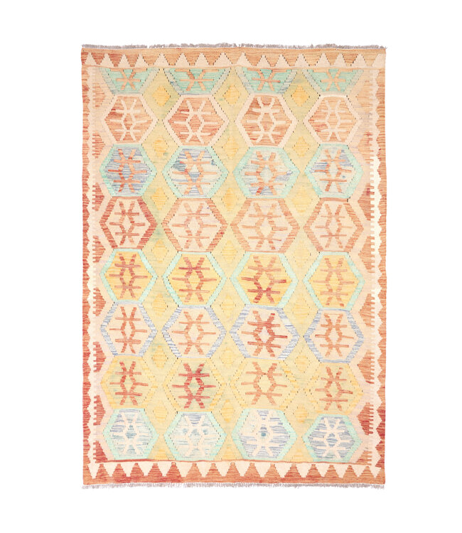 203x148 cm Handgeweven Afghaanse traditionele Kelim Vloerkleed Wol Tapijt