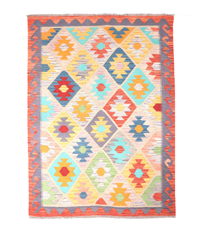 203x149 cm Handgeweven Multicolour Traditioneel Kelim Tapijt