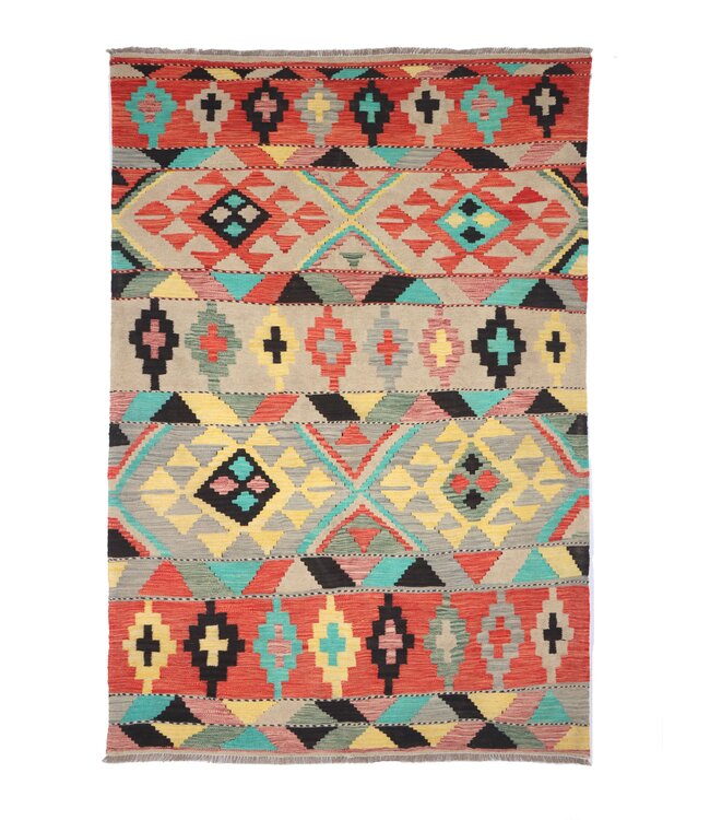 141x153 cm Handgeweven Multicolour Traditioneel Kelim Tapijt
