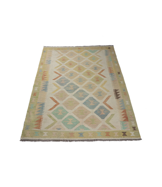 198x141 cm Handwoven Beige Traditional Kelim Rug