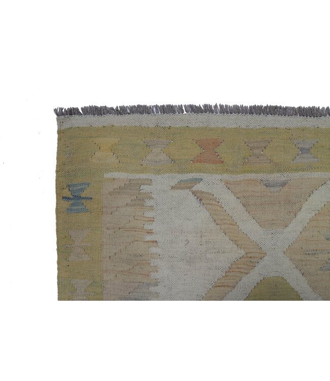 198x141 cm Handgewebter Beiger Traditioneller Kelim-Teppich