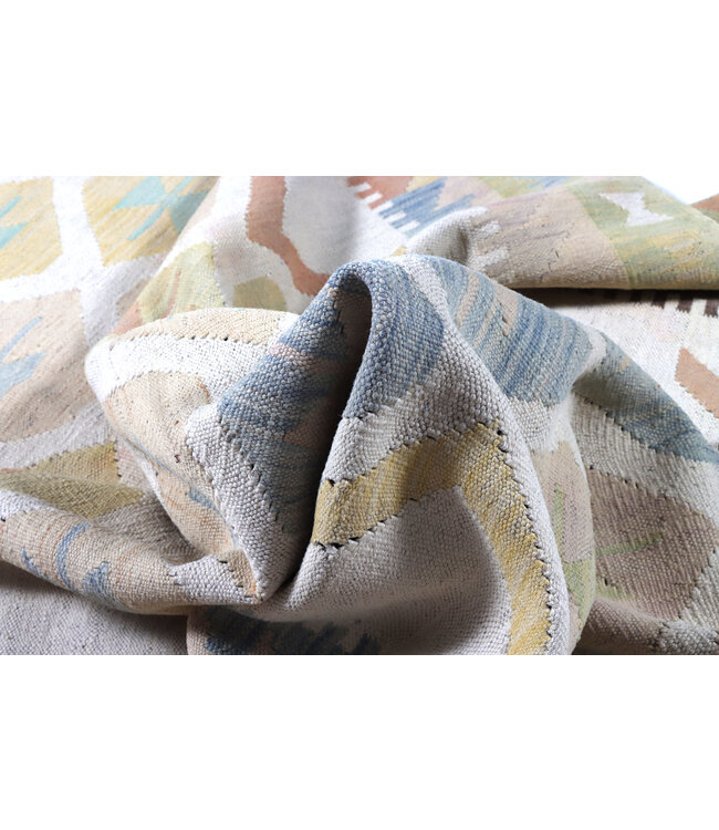 198x141 cm Handgeweven Beige Traditioneel Kelim Tapijt