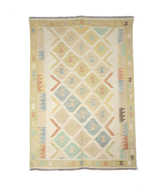 Kelimshop 198x141 cm Handgeweven Beige Traditioneel Kelim Tapijt Kelimshop 198x141 cm Handgeweven Beige Traditioneel Kelim Tapijt