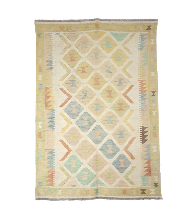 198x141 cm Handwoven Beige Traditional Kelim Rug
