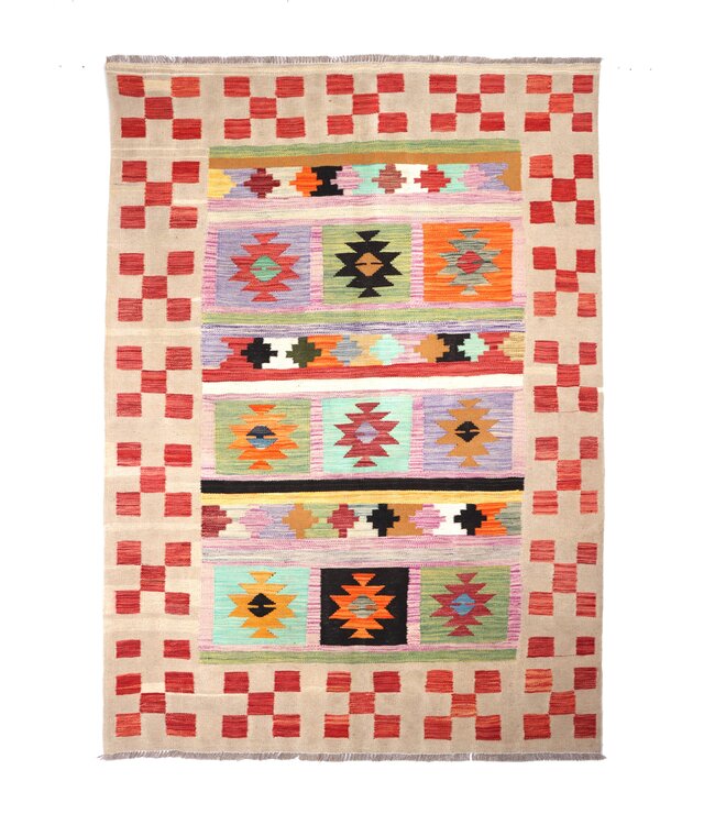 201x146 cm Handwoven Multicolour Traditional Kelim Rug