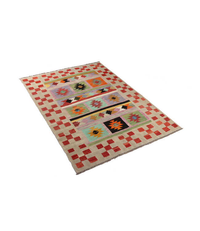 201x146 cm Handgewebter Mehrfarbig Traditioneller Kelim-Teppich
