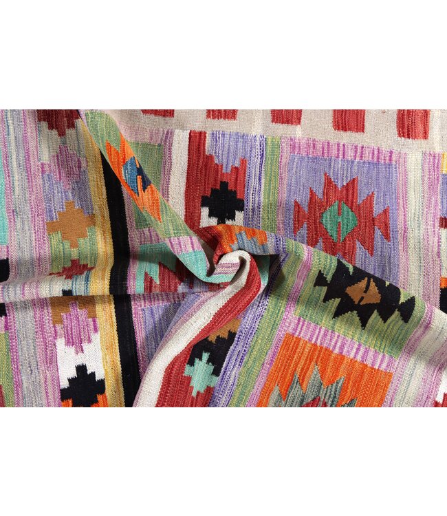 201x146 cm Handgeweven Multicolour Traditioneel Kelim Tapijt