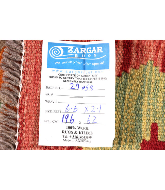 Kelim Kleed Loper 196x62 cm  Vloerkleed Tapijt Kelim Handgeweven