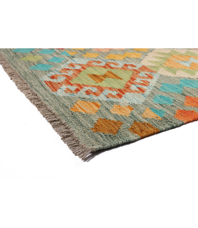 200x146  cm Handgeweven Traditionele Kelim Vloerkleed Wol Tapijt