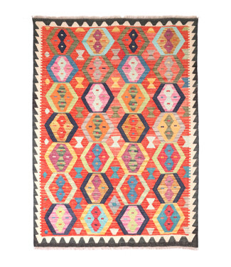 Kelimshop 196x147 cm Handgewebter Traditioneller Kelim Teppich Woll